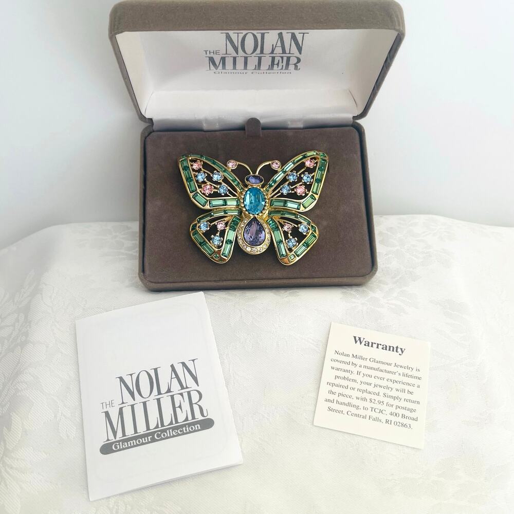 Vtg Nolan Miller Secret Garden Butterfly Crystal Brooch Pin Y2K Botanical Insect